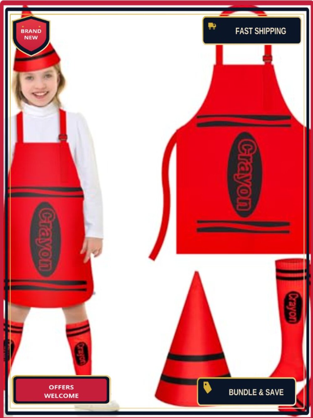 Halloween Crayon Costume Set Felt Hat Apron Socks Adult Fancy Dress